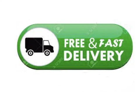 Free and fast delivery button with a black delivery truck icon on a green background