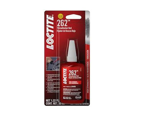 Loctite 262 red high-strength threadlocker bottle in blister-pack packaging, 36 ml.