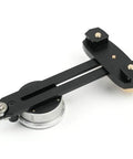 Ultimate Table Saw Rip Jig With Indicator, aluminum T slot system, black and silver, close-up view.