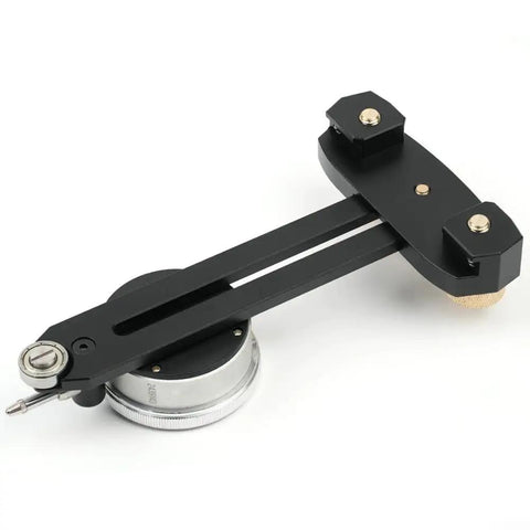 Ultimate Table Saw Rip Jig With Indicator, aluminum T slot system, black and silver, close-up view.