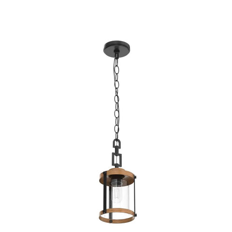Farmhouse Pendant Lighting For Kitchen Island With Faux Wood Metal Frame And Bubbled Glass Shade For A Cozy Rustic Vibe Ceiling Fixture In Dining Room And Hallway, featuring black chain and hand-painted faux wood accents.