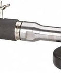 Badass 4 Inch Right Angle Electric Grinder With Built Tough Steel Frame And Dual Wick Oil System For Smooth High Speed Metal Work At Twelve Thousand Rpm On Any Rough Job view from side showing steel body and grinding wheel.