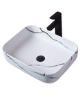 USZWBY Vanity Sink Imitation Marble Pattern Vessel Above Counter Basin Art Ceramic Bathroom Sink with black faucet
