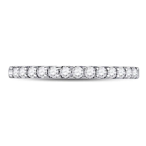 Elevated 14k White Gold Womens Diamond Wedding Band With 1/4 Carat Total Weight Natural Round Prong Set Stones In Size 7 side view of diamond band with multiple round stones