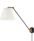 1 Light Plug-in Wall Sconce-27.25 inches Tall and 12.5 inches Wide 154-Bel-4956244 with white shade and black arm detail.