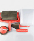 Premium Paint Roller And Brush Kit With Leak Proof Design and Crisp Corner Edgers for Flawless Wall Painting, includes red handles and foam rollers.