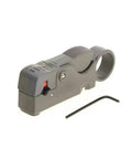 Rotary Coax Cable Stripper Cutter Tool For RG6 RG59 RG58 Quad And Dual Wire, gray body with ergonomic grip and adjustment wrench