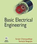 Front cover of Basic Electrical Engineering book on a light-green cover with a red gear illustration.
