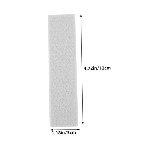 4 Pack Felt Brake Pads For Exercise Bikes showing dimensions, made of felt, rectangular shape, easy installation.