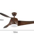 Rock Solid 52 Inch Retro Ceiling Fan With Remote And Bright Leds Dual Voltage Dc 110V 220V Super Slick Quiet Motor Elegant White Blades Perfect For Bedroom in brown finish with unique blade design.