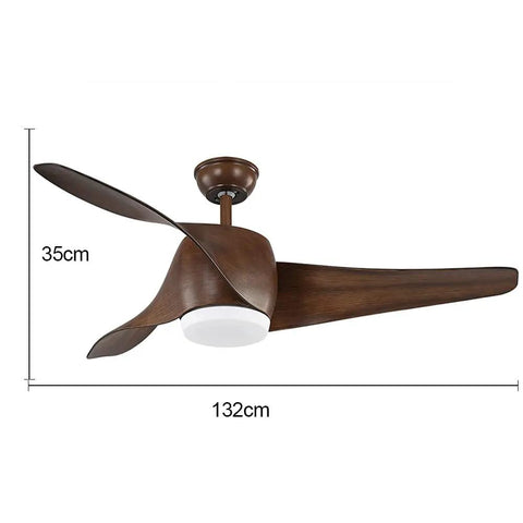 Rock Solid 52 Inch Retro Ceiling Fan With Remote And Bright Leds Dual Voltage Dc 110V 220V Super Slick Quiet Motor Elegant White Blades Perfect For Bedroom in brown finish with unique blade design.