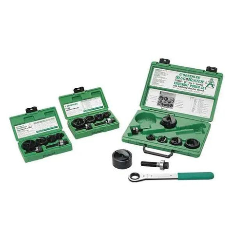 Slug Buster Knockout Punch Kit With Hex Ratchet Wrench For 1/2 Inch To 2 Inch Conduit Punches, case with tools, low carbon steel.