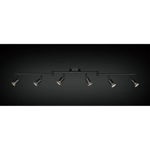 Six Light Foldable Track Lighting Kit With Adjustable Heads And Bendable Arms In Matte Black Finish, Dimmable GU10 Base
