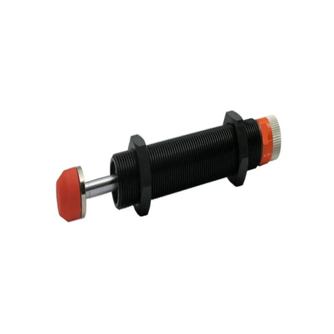 Beefy Adjustable Hydraulic Damper AD2050 for Motion Control with End Stop and Threaded Mount, reduces rebound, black cylindrical design