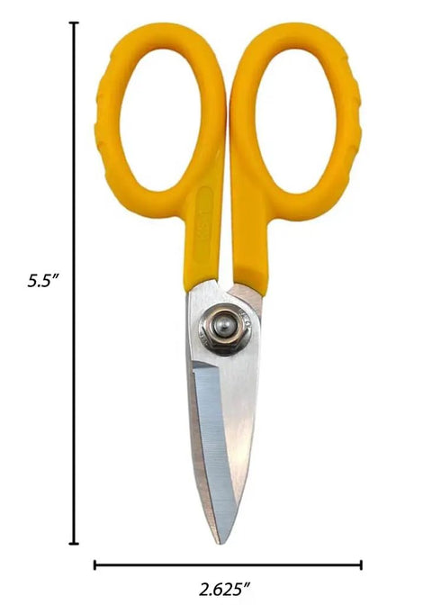 KS 1 Yellow Fiber Optic Kevlar Scissors For Cable Prep And Installations, Micro Serrated Blade Delivers Fray Free Kevlar Cuts, Portable Heavy Duty Cable Cutter For Technicians Electricians And Installers 5.5 Inch