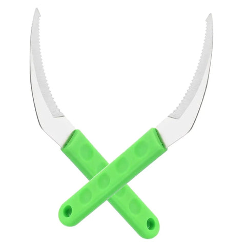 Go-To 4 Pack Stainless Steel Weeding Sickle Set For Easy Grass Cutting Harvesting And Weeding In Gardens And Farms, two crossed sickles