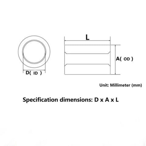 Technical specifications of Ten Piece SMT Soldering Copper Nuts And Precision Bearing Sleeves For PCBs dimensions in millimeters.