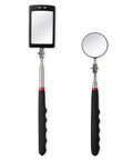 2 Pack Telescoping Inspection Mirror Set With LED Light, Flexible Round And Rectangular Heads, Extendable Automotive Inspection Tool For Under Car, Engine Bays, Ducts, And Tight Crevices, black handles
