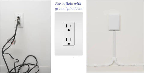 Before and after installation of Ultra Thin Outlet Concealer Kit With Cord Concealer And Flat Extension Cord Power Strip For Hidden Cables