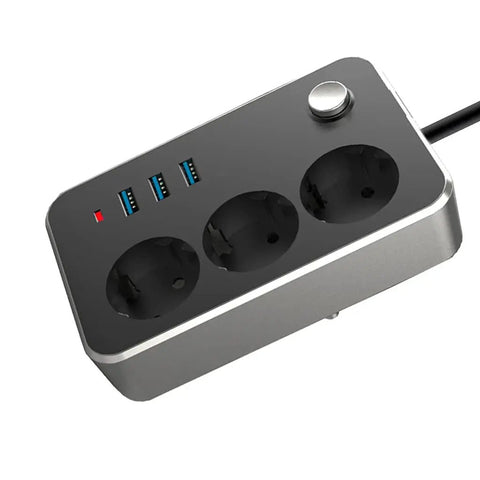 Heavy Hitter Surge Protector Power Strip With Three Wall Outlets And Usb Charging Ports For Phones And Tablets, sleek design, three AC sockets.