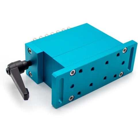 Side view of Universal CNC Claw Fixture Clamp with 67 Independent 6mm SUS304 Stainless Pins and anodized aluminum base.