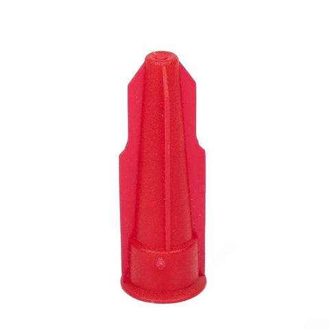 Red silicone cartridge nozzle for mastic caulking tool with resealable tube cap, spare nozzle for silicone gun sealant application kit.