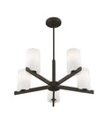 Astoria Chandelier Pendant Light in sleek steel, modern design with opal white glass shades, suitable for living rooms, dining areas or foyers.