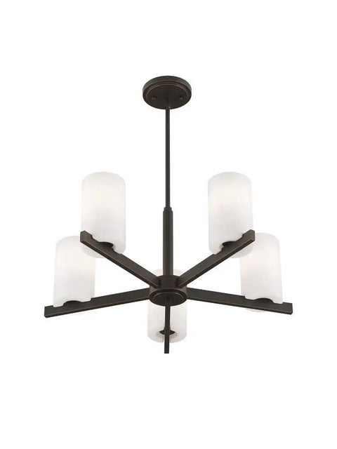Astoria Chandelier Pendant Light in sleek steel, modern design with opal white glass shades, suitable for living rooms, dining areas or foyers.
