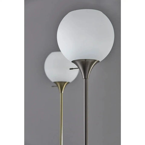 Fiona Torchiere Floor Lamp In Brushed Steel With Marble Base And Opal Glass Shade Modern Tall Decor Lighting For Living Room