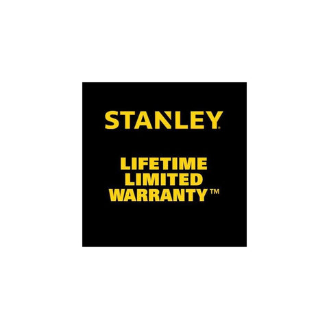 Stanley lifetime limited warranty badge for Three Piece Chisel Set With Hardened Chrome Carbon Steel Blades, Short Series For Extra Control, Built Tough For Durable Use, Corrosion Resistant Lacquer, Ergonomic Bi Material Handle, And Protective Blade Guard For Safe Storage.