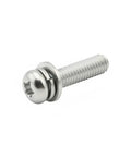 Top Tier 304 Stainless Steel Pan Head Combo Screws With Integrated Washers, M1.6 To M2 Micro Assortment, close-up of a silver screw with washer.