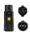 Plug And Play Type 1 To Type 2 EV Charging Adapter J1772 To IEC62196 Supports 32A, black plastic with connector details for easy use.