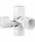 Adjustable 1 Inch PVC 4 Way Joint Fitting for Furniture Grade White Projects, bolt tightening, durable ridged mating surfaces, front view
