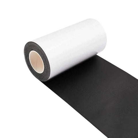 Top Shelf Black Leather Repair Tape That Seriously Saves Your Gear Easy Peel Stick Self Adhesive Vinyl Patch For Couches Sofas And Car Seats Zero Heat Or Messy Tools Required Guaranteed To Stick Like Crazy rolled black vinyl patch on a white core, ideal for furniture repair.