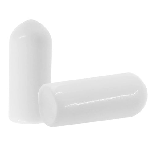 Fifty Pack White Rubber Screw Thread End Caps One Quarter Inch Six Millimeter Precision Furniture Leg Protectors showing two caps.