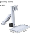 Flex Your Home Office Game With This Rock Solid White Single Arm TV Mount Featuring Effortless Air Pressure Height Adjustment Instant Lock Swivel Bracket And Integrated Keyboard Mouse Tray For Zero Hassle Comfort And Clean Cable Setup - white single arm TV mount with one arm design.