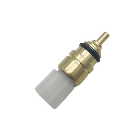 Mteycei engine coolant temperature sensor, brass body with white plastic connector, side view