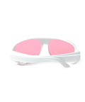 Front view of Premium Laser Safety Glasses For 755Nm And 808Nm Devices, featuring sealed white frame and pink lenses.
