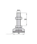 Heavy Duty Carbon Steel Straightener Base With Adjustable Threaded Leveling Feet And Orange Durable Pads detailed sketch with dimensions.