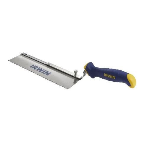 Top Shelf 10 Inch Dovetail Saw With Reversible Spring Loaded Blade And Easy On The Hands ProTouch Handle, silver and blue.