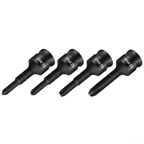 Heavy Duty 3/8 Inch Drive Socket Adapter Kit With PH1 To PH4 Phillips Bits Plus High Strength Chrome Steel Screwdriver Bit Holder Impact Wrench Extension For Tight Spots And Tough Jobs Guaranteed Performance, 4 black PH bits