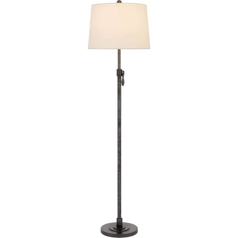 Three Way 150W Riverwood Metal Floor Lamp With Adjustable Height And Weighted Base Featuring A Sturdy Hardback Tapered Fabric Drum Shade In Silver Finish