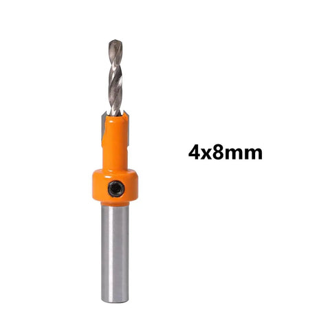 Badass 4x8mm Countersink Drill Bit For Woodworkers Quick Flush Hole Opener with a silver shank and orange body.