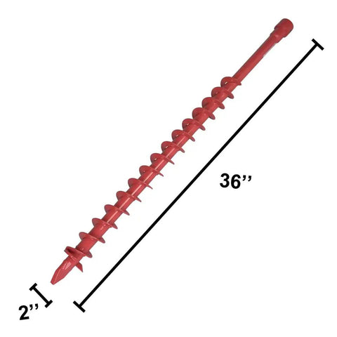 Red 2 Inch Diameter Earth Auger Bit, 36 Inch Long With Fishtail Point For Decks, Mailboxes, Fences, Tree Planting, Heavy Duty All Steel