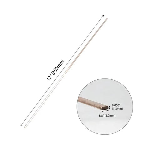 15 Percent Silver BCuP-5 Brazing Rods for HVAC, 0.050 x 1/8 x 14 Inch with close-up of dimensions, flat bar design