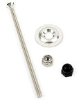 Close-up of Old Town Canoe 4-inch stainless steel bolt kit: long threaded bolt, flange washer, nut, and black cap.
