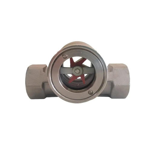 Half Inch NPT Stainless Steel 304 Sight Flow Indicator With Red PTFE Impeller Built Tough High Visibility For Water Oil Gas And Chemicals Max 362 PSI Pipe Accessories DN15 front view