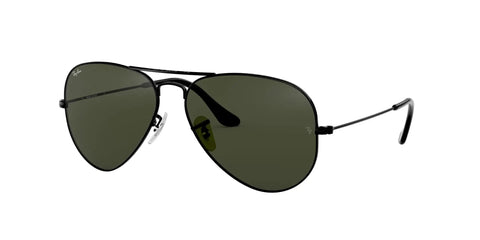 Classic Aviator Sunglasses For Men And Women Black Frame With G-15 Green Lenses 58 mm Eye Size Timeless Pilot Style For Driving Travel And Everyday Wear The Go-To UV Protection All Day Comfort sunglasses in black frame with green lenses on white background.