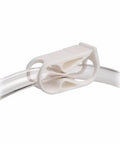 Small White Flow Control Hose Shut Off Clamp With 15-Position Adjustable Ratchet, fits one quarter inch or three eighth inch vinyl hose