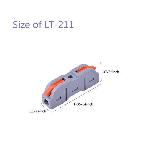Dimensions of 50 Pack Lever Wire Connectors Inline Push-In Splice Connectors For Quick Connect 28-12 AWG shown with measurements